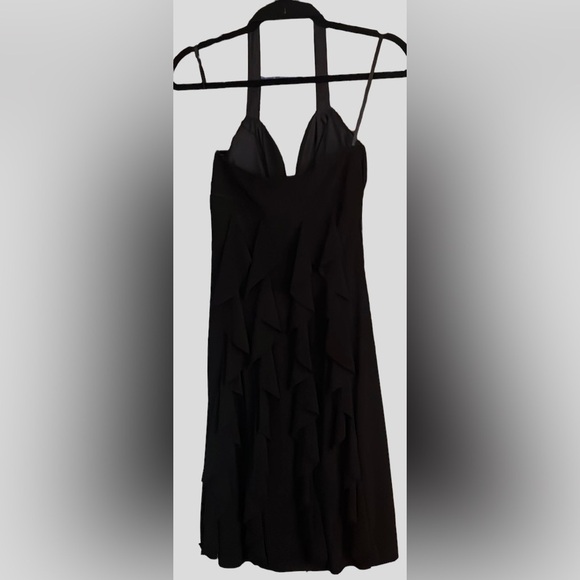 BETSY & ADAM Solid Black Halter Ruffled Detail Formal Dress, Size 4, NWT. - Picture 13 of 14